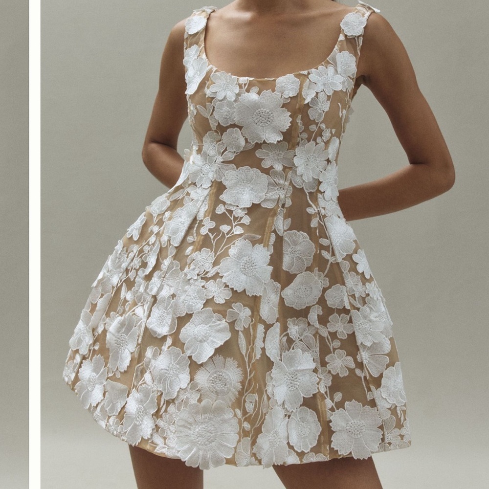 Bronx and Banco White Floral Appliqué Mini Dress - Picture 3 of 10